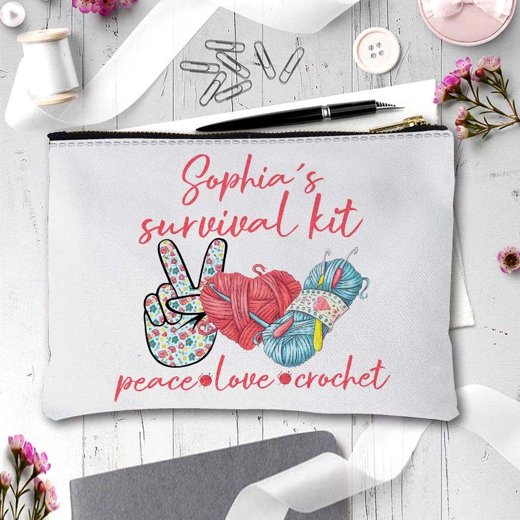 Pochette personnalisée au crochet Peace Love Crochet