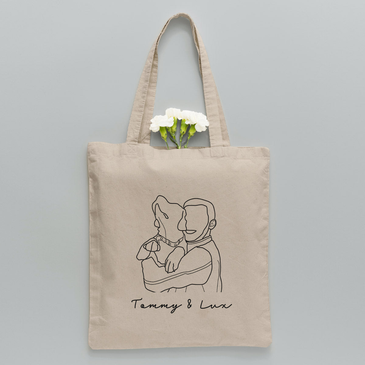 Sac fourre-tout brodé personnalisé avec photo au trait - Sac fourre-tout brodé pour chien