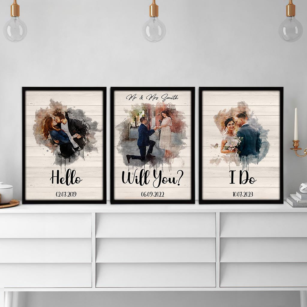 De « Bonjour jusqu’au mariage » - Ensemble poster et toile personnalisés pour mari et femme