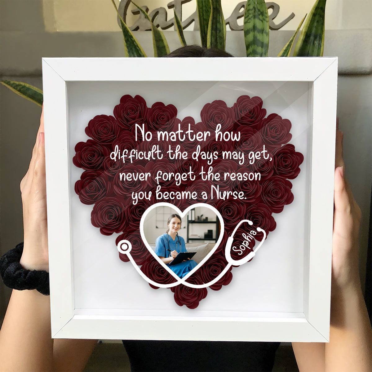 No Matter How Difficulty - Personalized Nurse Flower Shadow Box