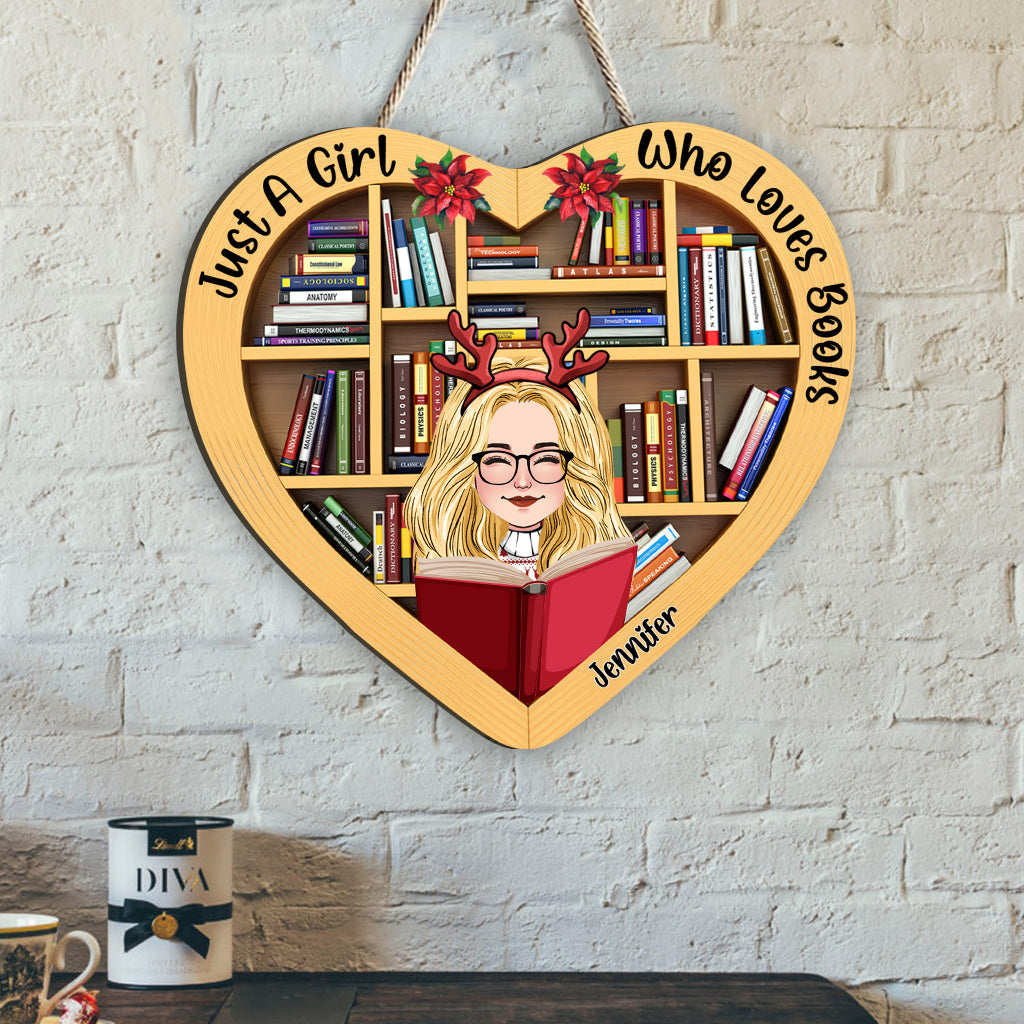 Juste une fille qui aime les livres - Panneau en bois personnalisé en forme de livre