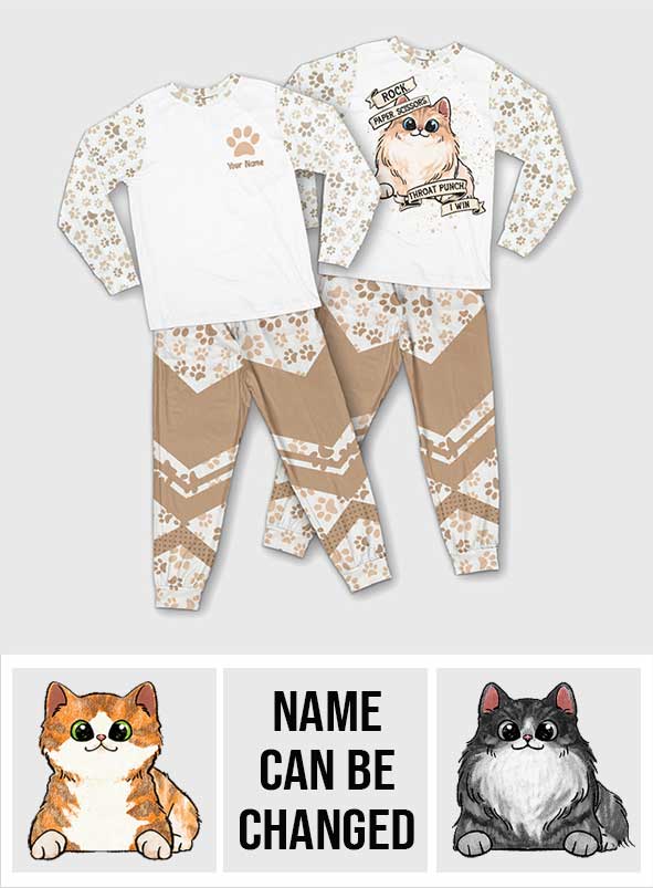 Ensemble pyjama chat personnalisé Pierre-Feuille-Ciseaux