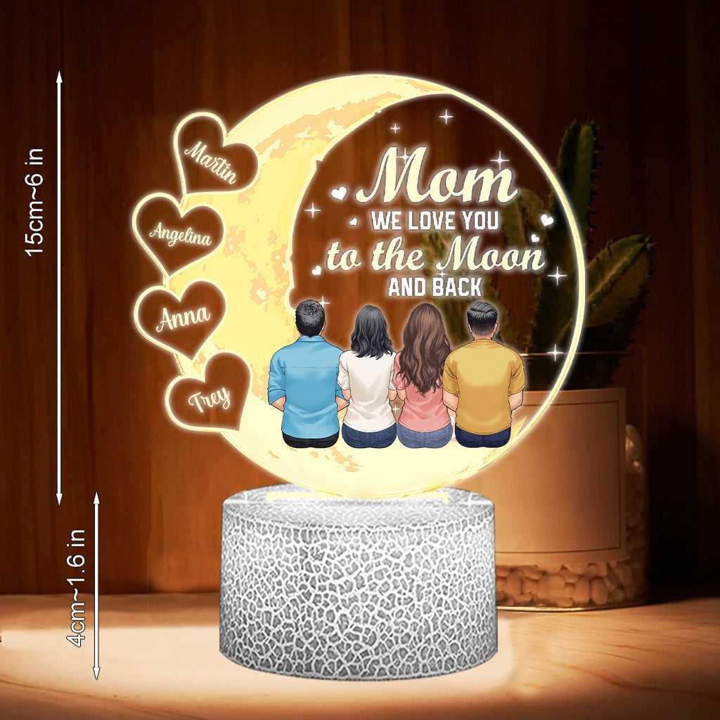 On t'aime jusqu'à la lune et retour - Socle lumineux personnalisé en forme de maman