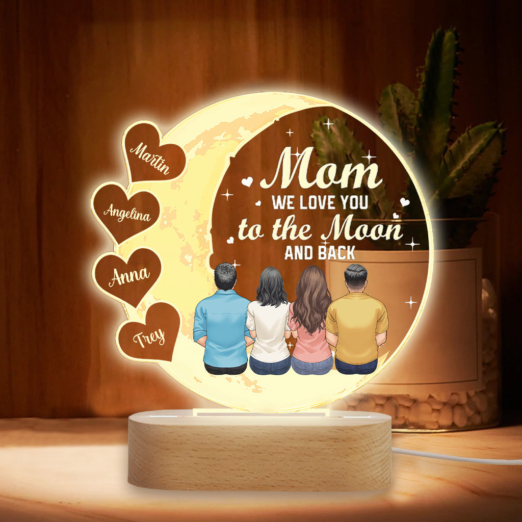 On t'aime jusqu'à la lune et retour - Socle lumineux personnalisé en forme de maman