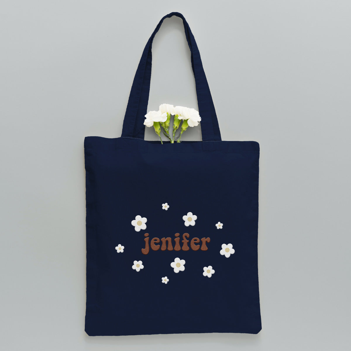 Sac fourre-tout brodé personnalisé avec nom et fleur - Fille