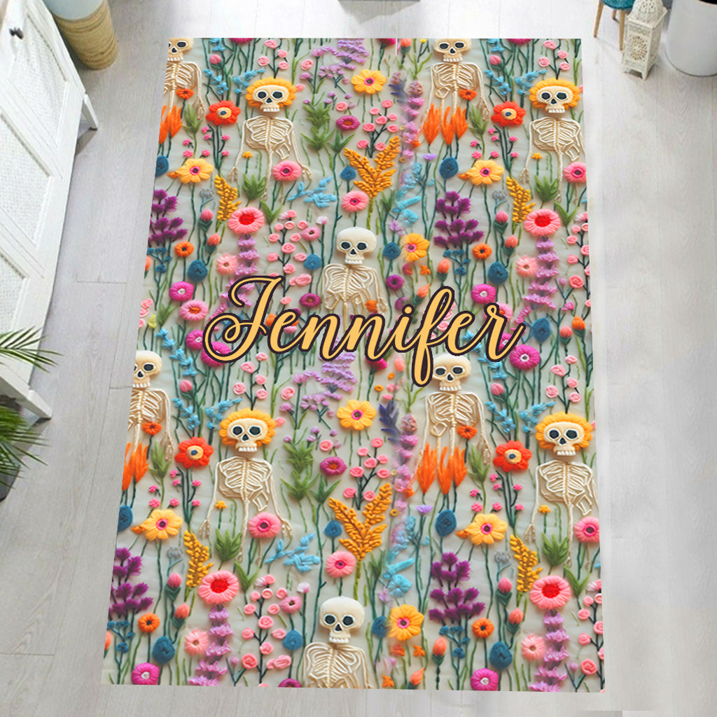 Tapis squelette floral - Crâne personnalisé