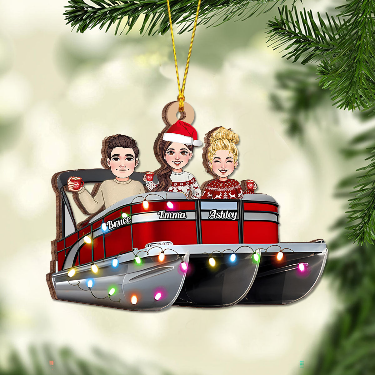 Bateau ponton illuminé de Noël - Ornement de ponton personnalisé