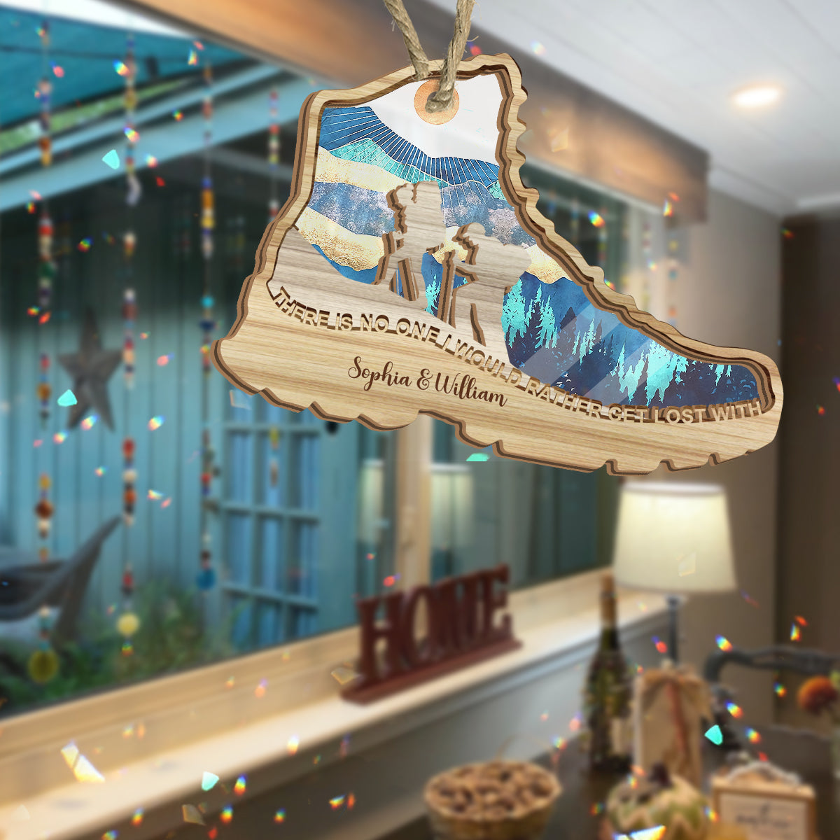 Il n'y a personne avec qui je préférerais me perdre - Cadeau de randonnée pour femme, mari, petit ami, petite amie - Attrape-soleil personnalisé