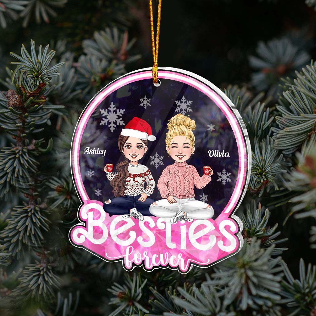 Meilleures amies pour toujours, rose pailleté - Ornement transparent personnalisé pour meilleures amies