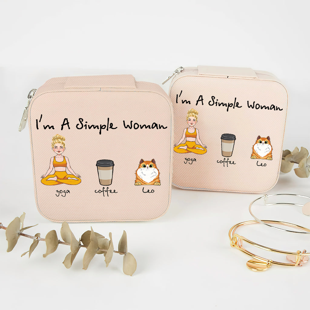 Je suis une femme simple - Cadeau de yoga pour les amoureux des chiens et des chats - Coffret à bijoux personnalisé