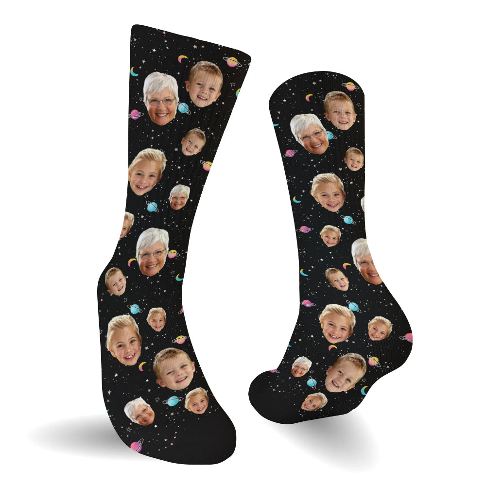 Chaussettes personnalisées pour grand-mère - Visage personnalisé Galaxy