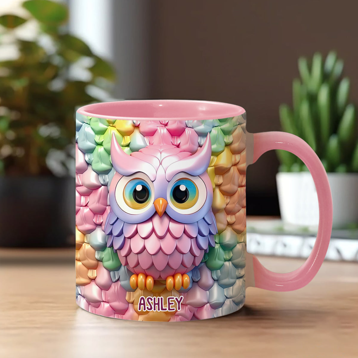 Colorful Owl - Personalized Owl Accent Mug