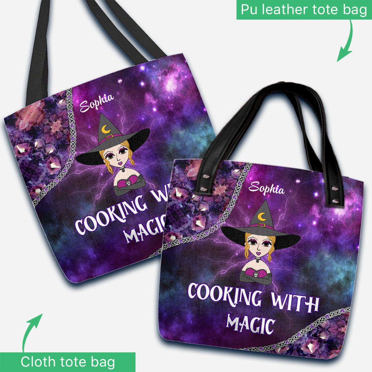 Cuisiner avec magie - Sac fourre-tout de sorcière personnalisé