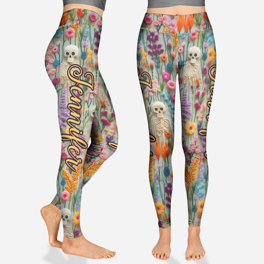 Leggings à motif floral squelette et tête de mort personnalisée