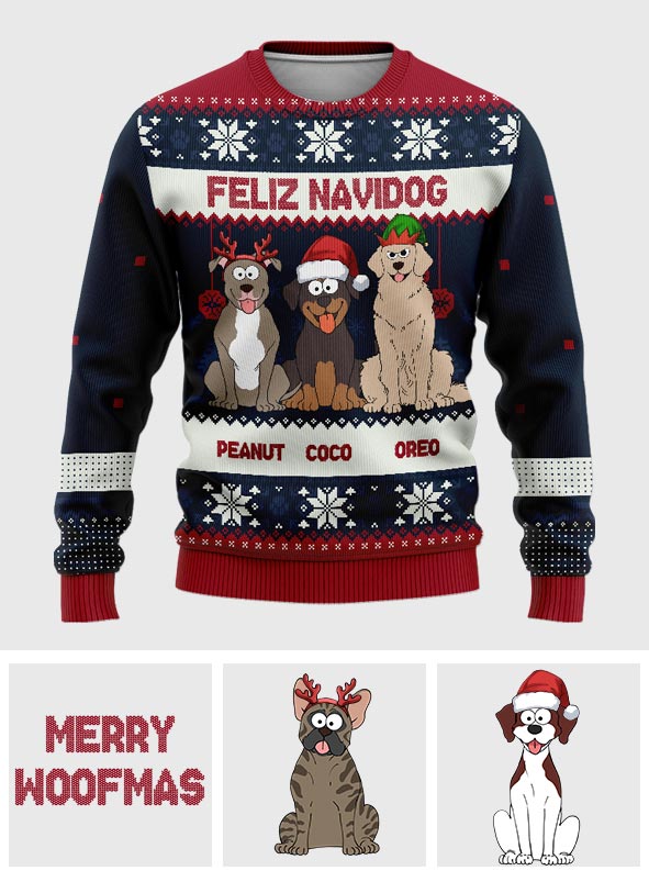 Joyeux Woofmas - Pull moche personnalisé pour chien