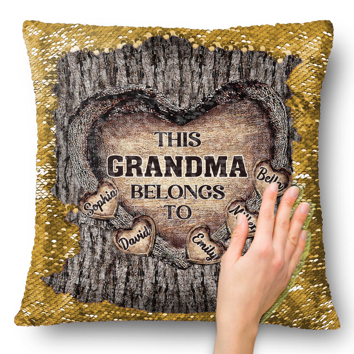 Cette housse de coussin à sequins personnalisée appartient à mamie, maman, Mimi, Nana, Gigi - Cadeau pour mamie