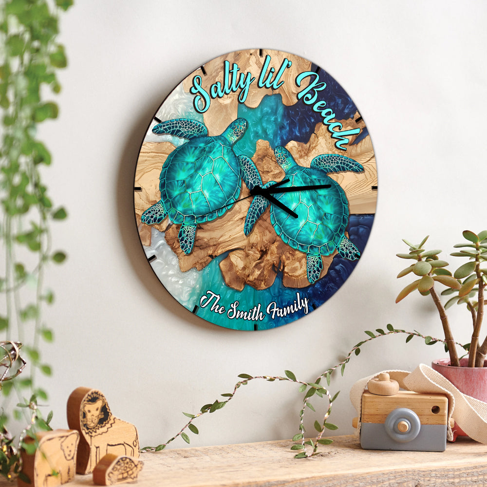 Salty Lil' Beach - Personalized Turtle Wall Clock