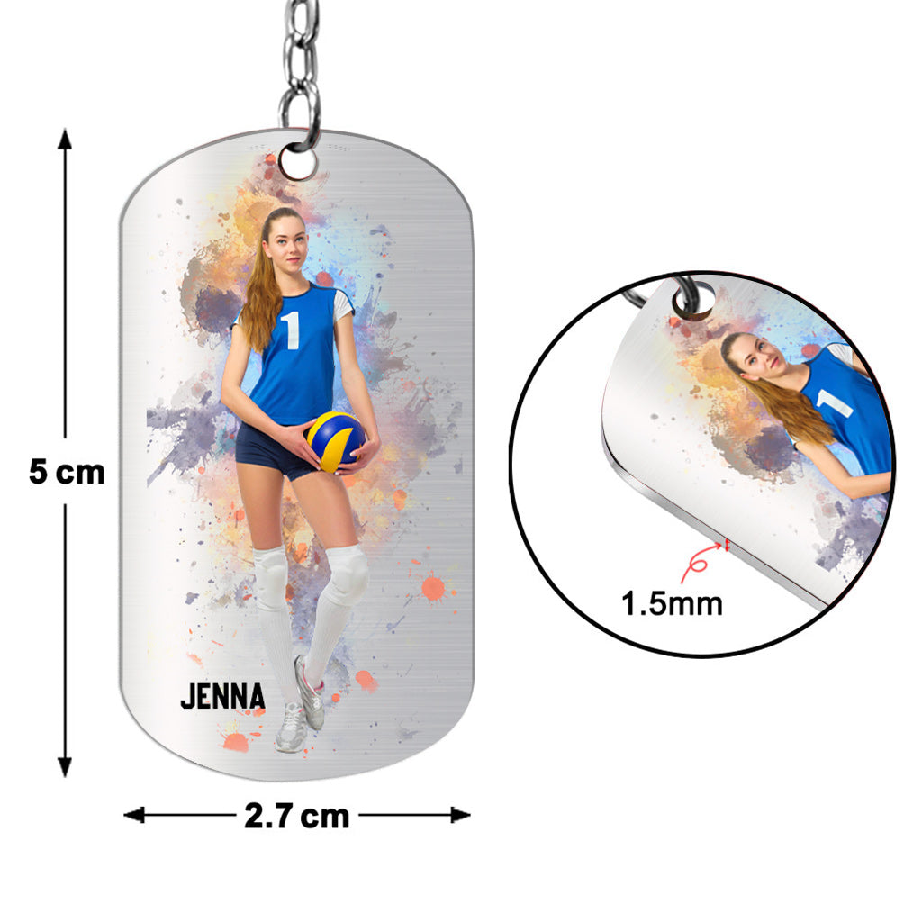 Juste une fille avec des objectifs - Porte-clés personnalisé en acier inoxydable sur le thème du volley-ball