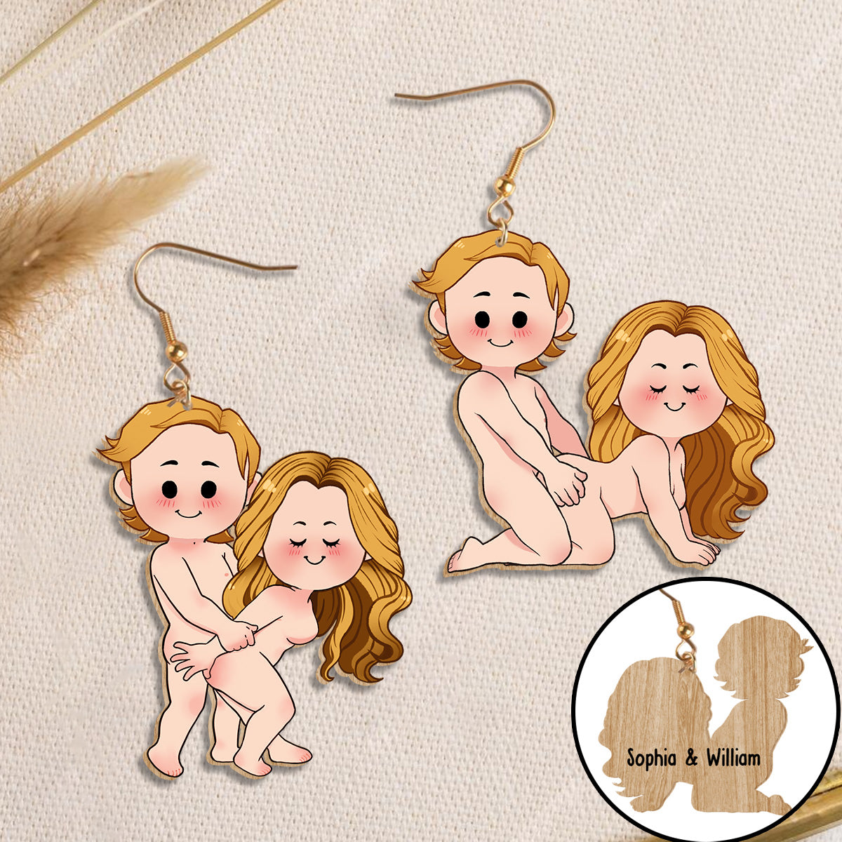 Couple amusant - cadeau pour mari, femme, petit ami, petite amie - Boucles d'oreilles en bois personnalisées