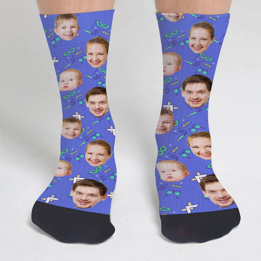 Chaussettes personnalisées pour toute la famille, motif « Fête à visage personnalisé »