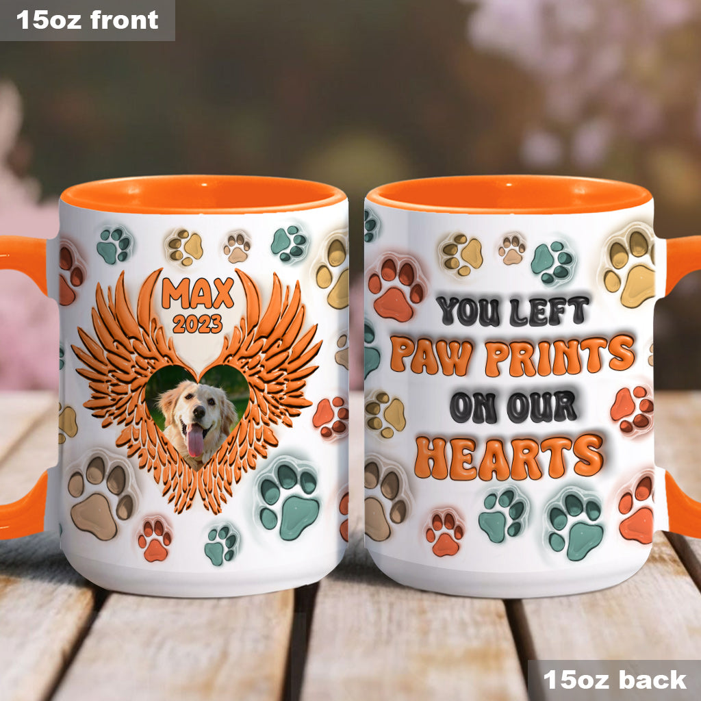 Tu as laissé des empreintes sur nos cœurs - Mug personnalisé avec ailes d'ange - Cadeau pour les amoureux des chiens, pour ceux qui ont perdu leur chien ou leur chat