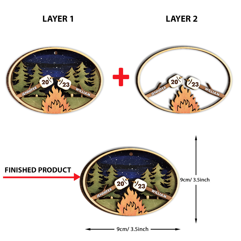 Toasted Marshmallow Camping Night - Personalized Camping 2 Layered Wooden Ornament