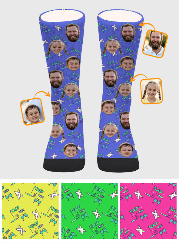 Chaussettes personnalisées pour papa, motif de fête à visage personnalisé - Chaussettes personnalisées pour papa