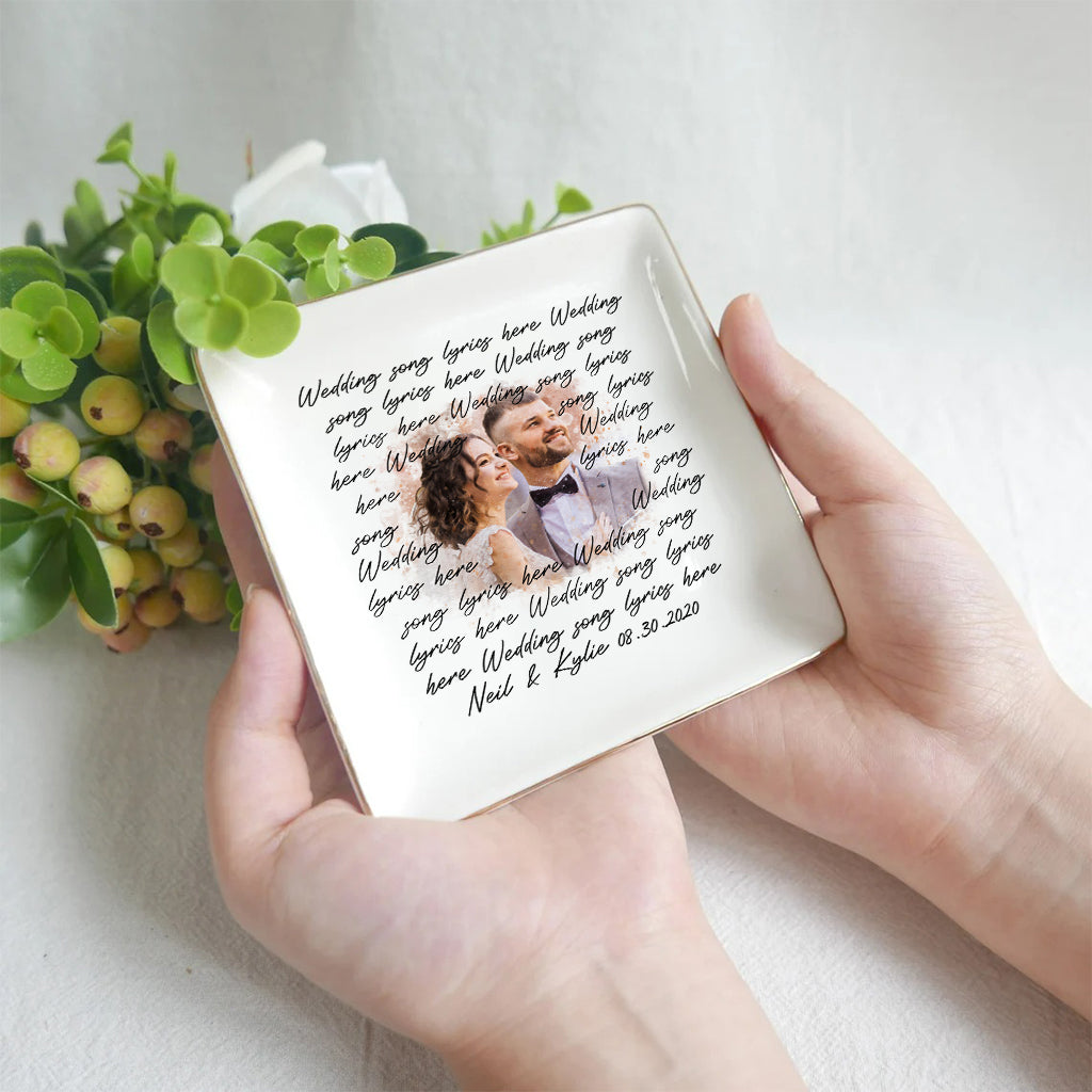 Paroles de chansons de mariage avec portrait aquarelle personnalisé - Porte-bijoux personnalisé pour mari et femme