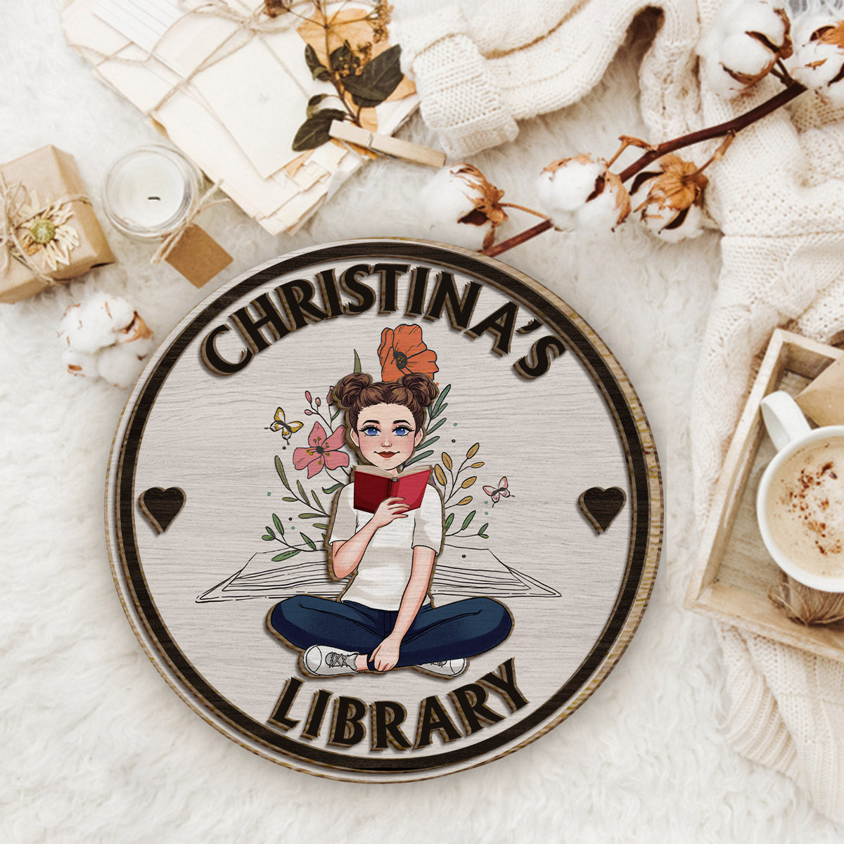 Ma bibliothèque - Plaque en bois personnalisée à 2 couches