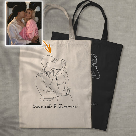 Sac fourre-tout brodé personnalisé avec photo au trait - Sac fourre-tout brodé pour couple