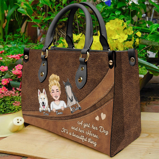 Quel magnifique cadeau ! Sac à main en cuir personnalisé, idéal pour les amoureux des chevaux, des chiens et des chats.