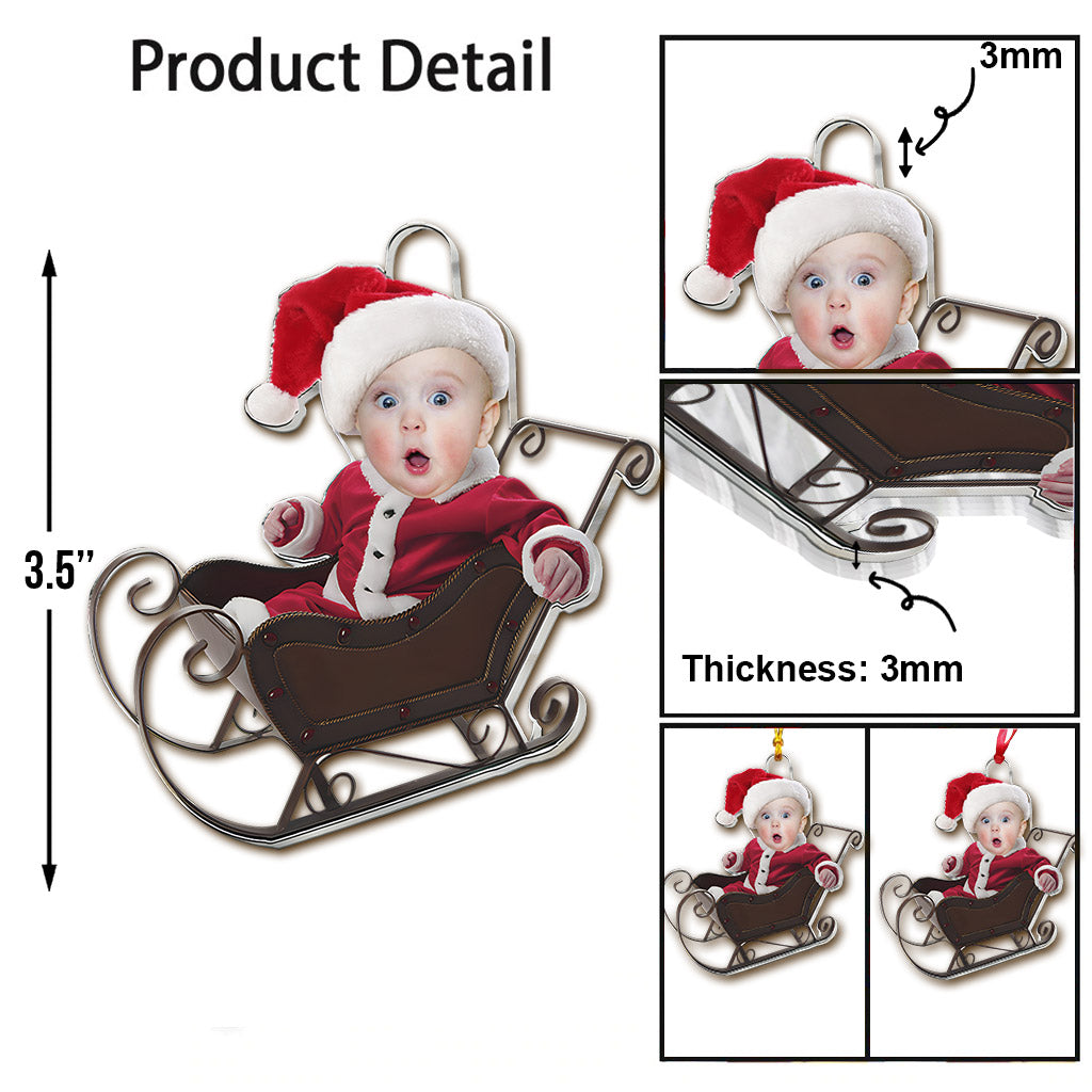 Traîneau mignon pour bébé - Ornement transparent personnalisé pour nouveau-né