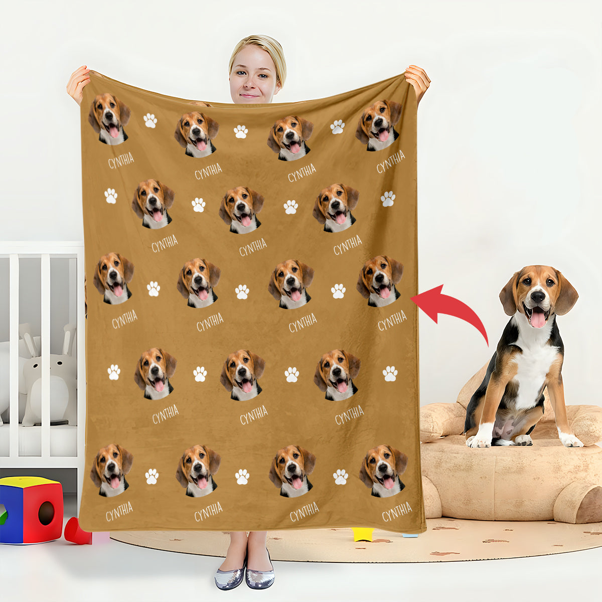 Couverture personnalisée pour chien avec visage de chien