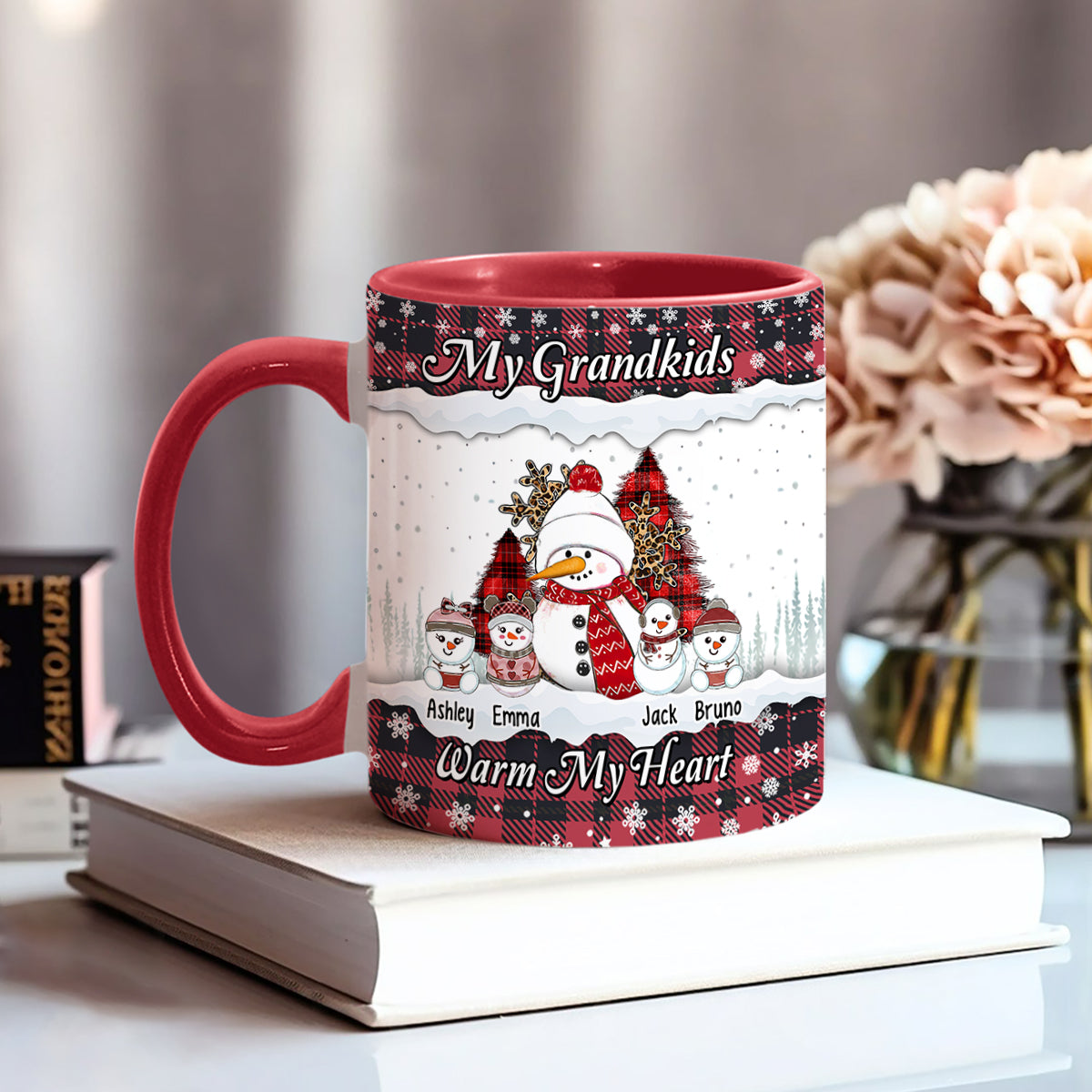 My Grandkids Warm My Heart - Personalized Grandma Accent Mug