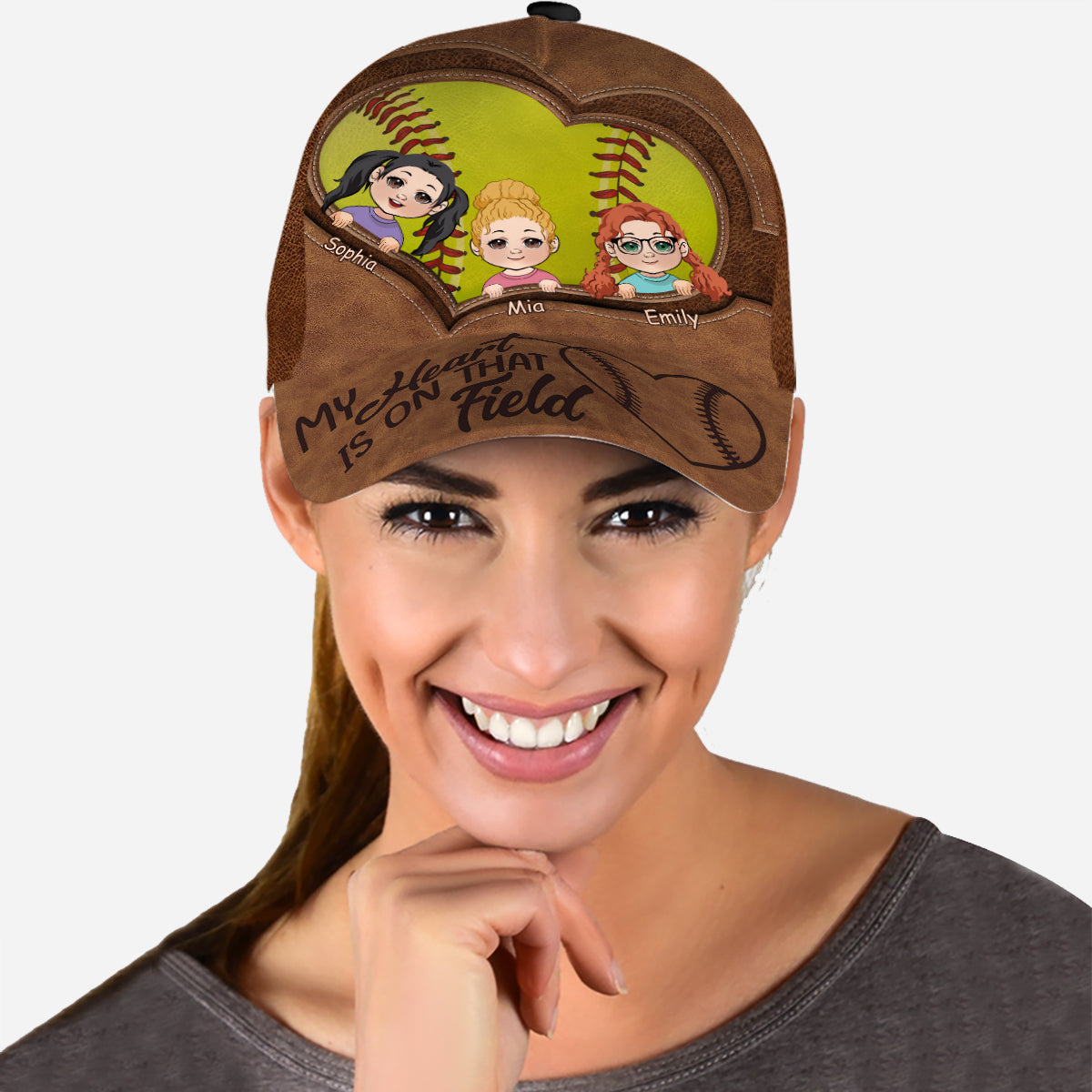 Mon cœur est sur ce terrain - Casquette de softball classique personnalisée