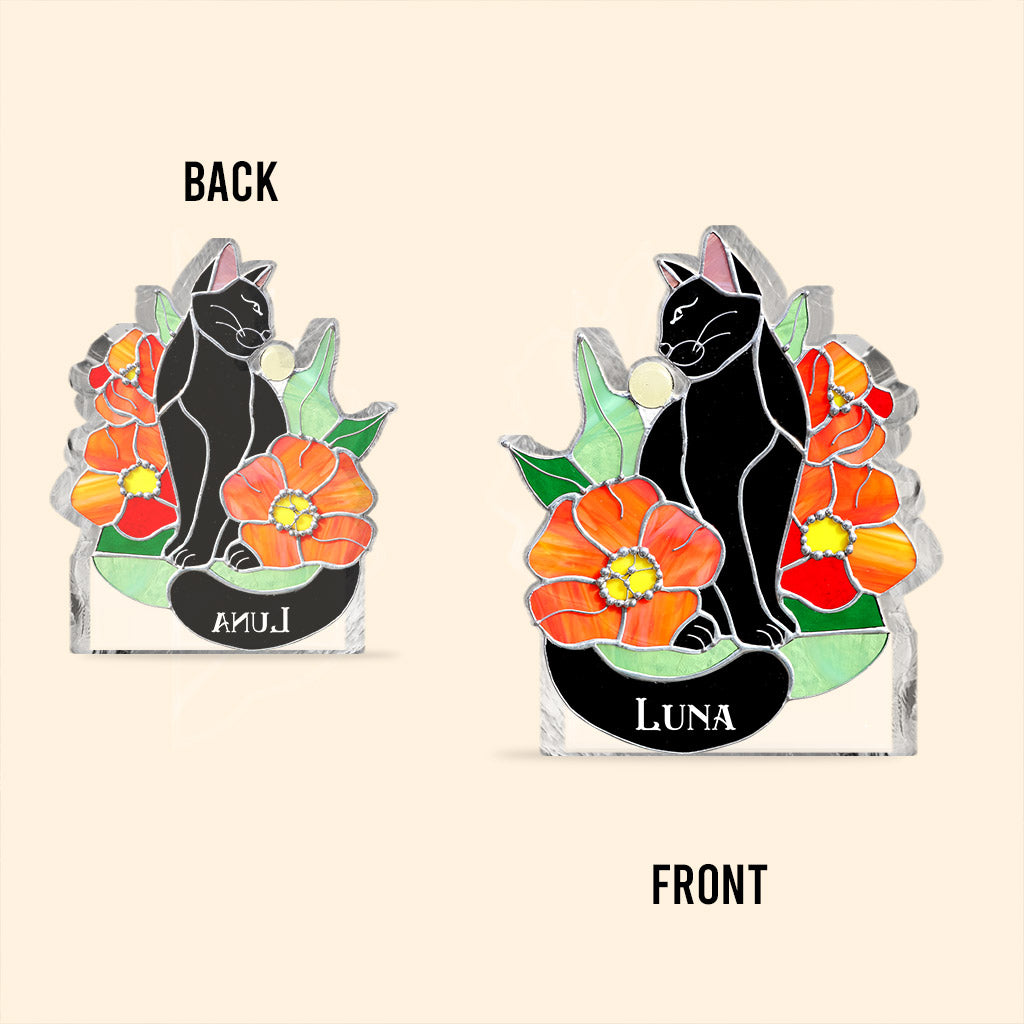 Black Cat - Personalized Black Cat Custom Shaped Acrylic Plaque
