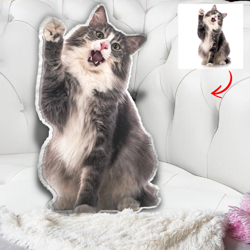 Coussin humanoïde personnalisé en forme de chat avec photo -