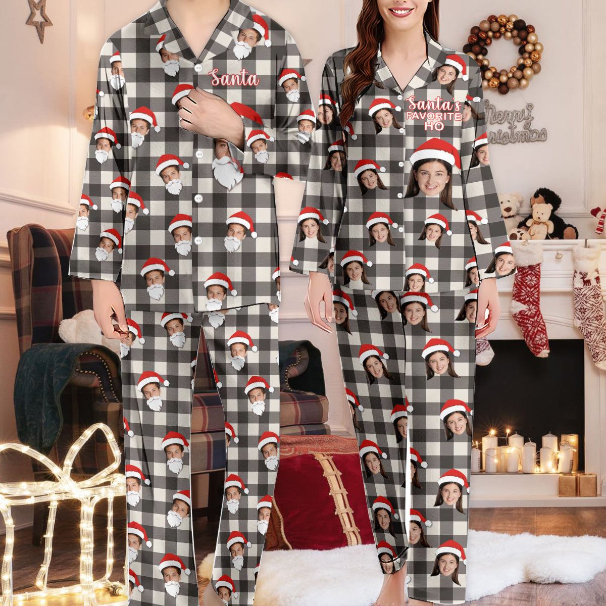 Santa's Favorite Ho - Personalized Couple Button Down Pajamas