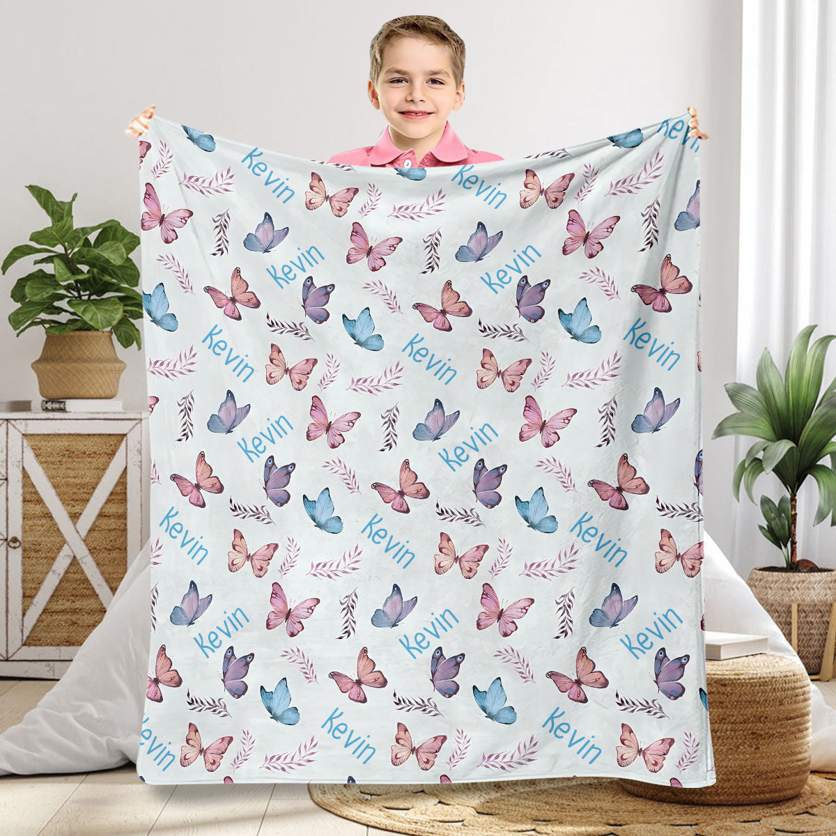 Couverture personnalisée avec nom et papillon pour petit-fils