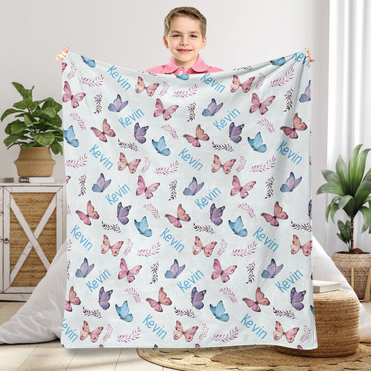 Couverture personnalisée avec nom et papillon pour petit-fils