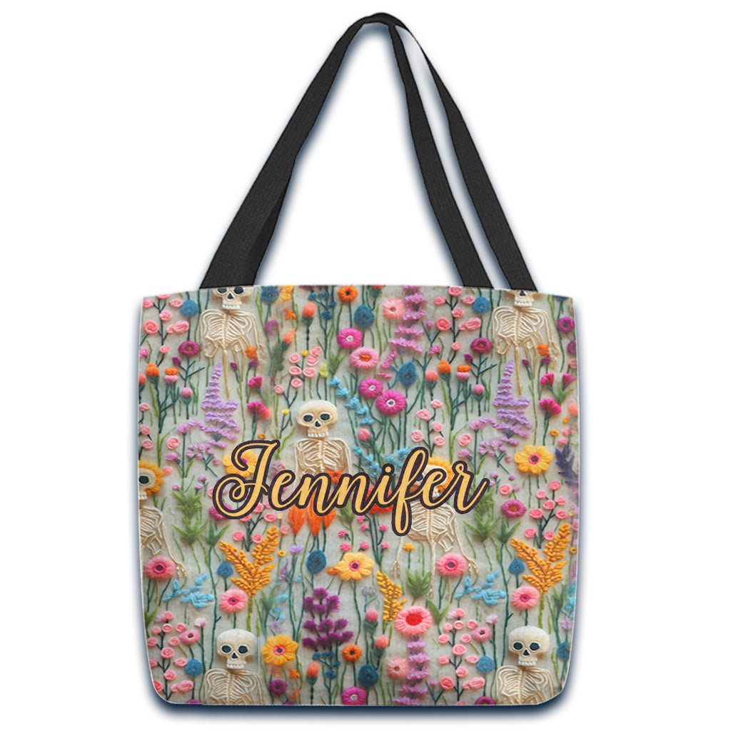 Sac fourre-tout personnalisé à motif floral squelette et crâne