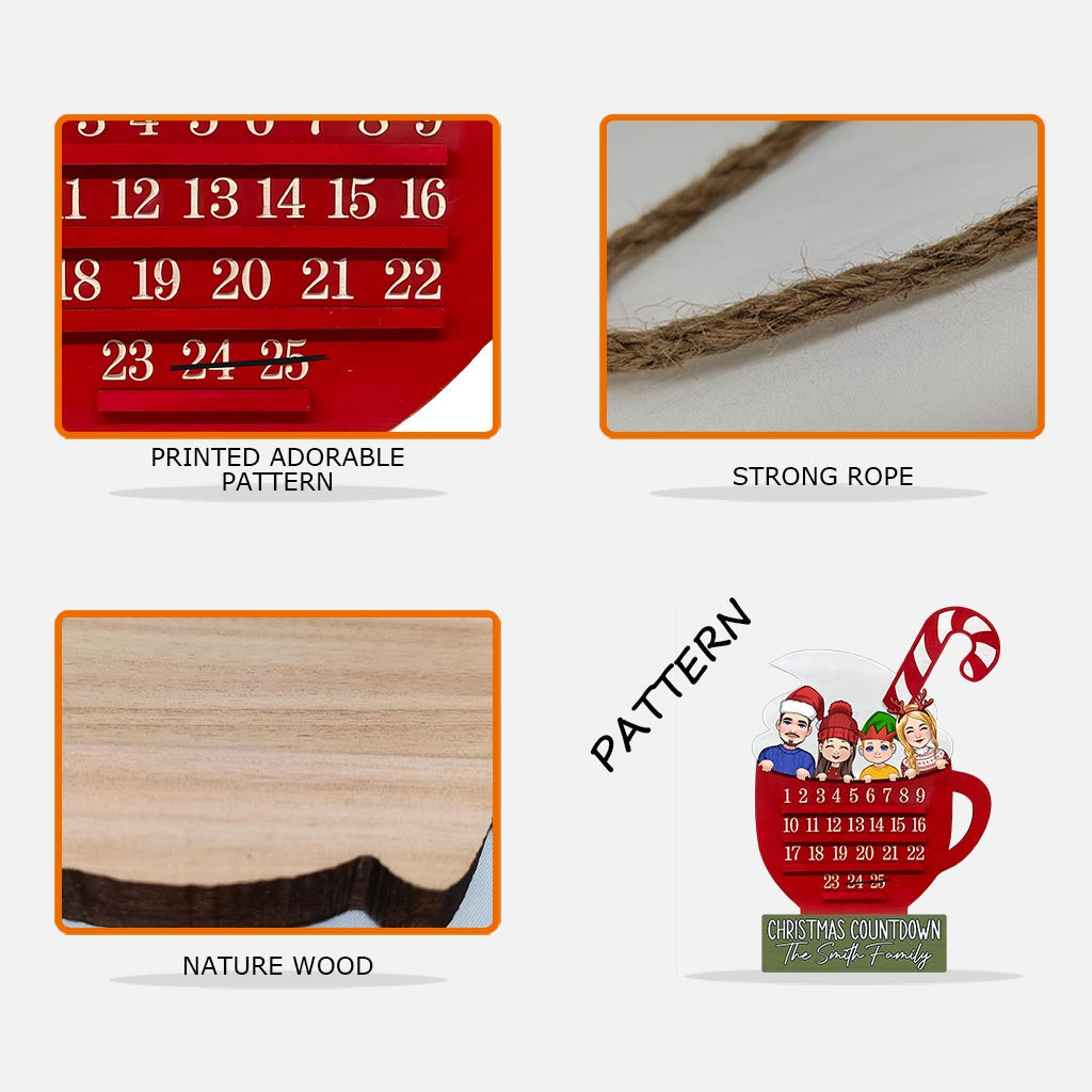 Compte à rebours de Noël - Panneau en bois personnalisé pour la famille