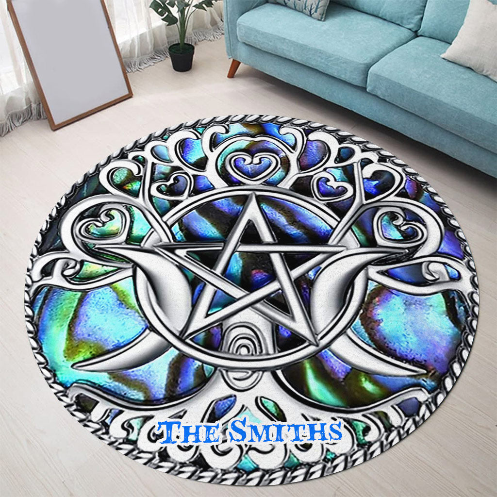 Tapis rond personnalisé de sorcière Triple Lune Pentacle - Tapis rond de sorcière