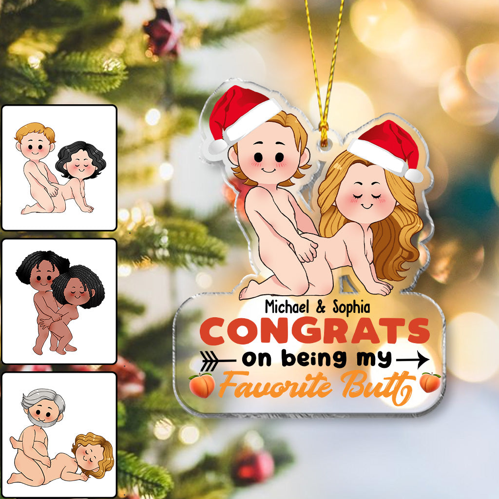 Félicitations pour être mon fessier préféré - cadeau pour petite amie, petit ami, femme, mari - Ornement transparent personnalisé
