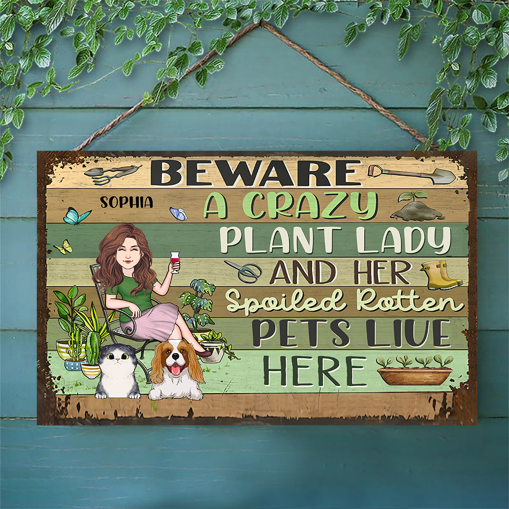 Passionnée de plantes - Panneau rectangulaire en bois personnalisé pour le jardinage