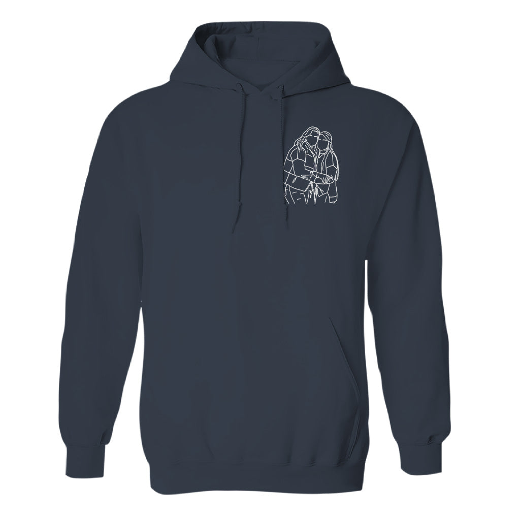 Sweat à capuche brodé personnalisé pour frères et sœurs - Illustration au trait -