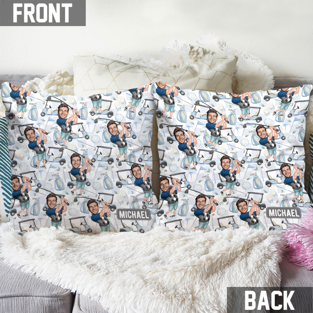 Coussin de golf personnalisé avec photo humoristique - Golfeur humoristique