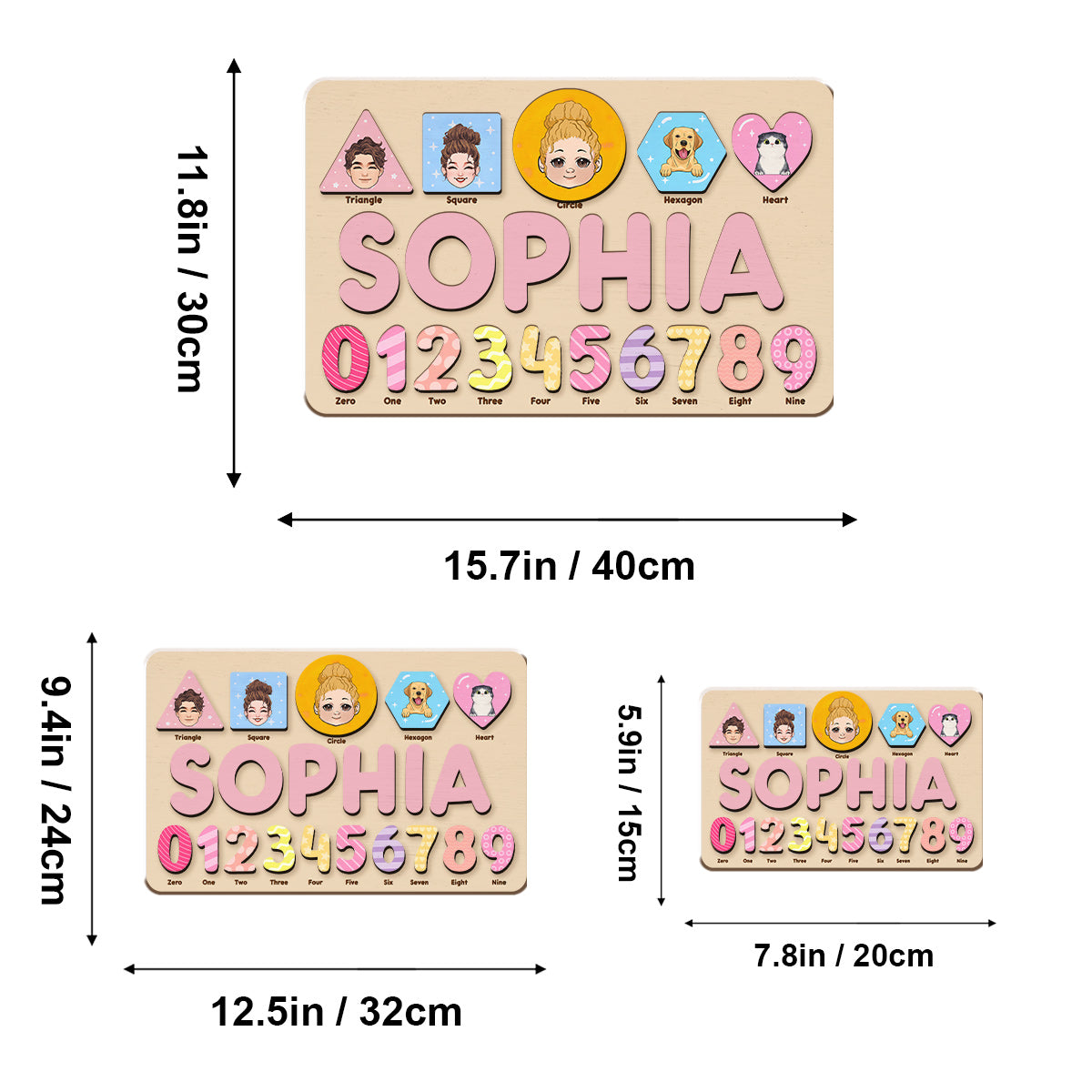 Puzzle algébrique en bois avec nom personnalisé pour enfant