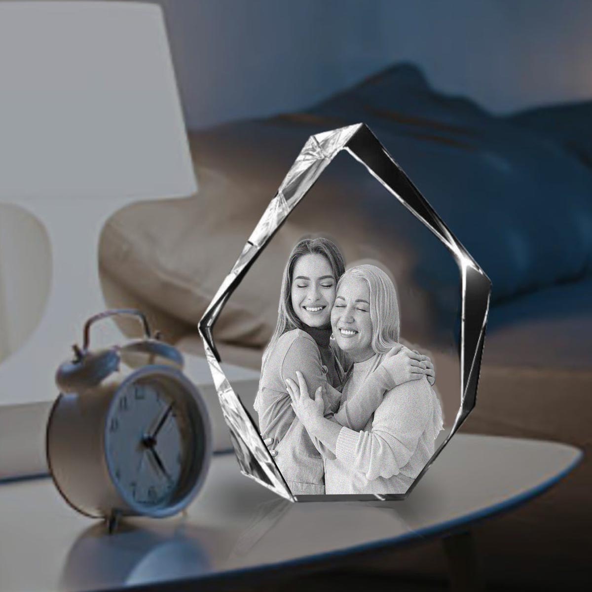 Lampe en cristal 3D en forme d'iceberg avec gravure laser personnalisée « Maman »