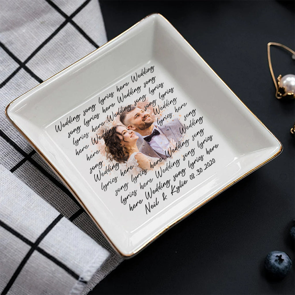 Paroles de chansons de mariage avec portrait aquarelle personnalisé - Porte-bijoux personnalisé pour mari et femme